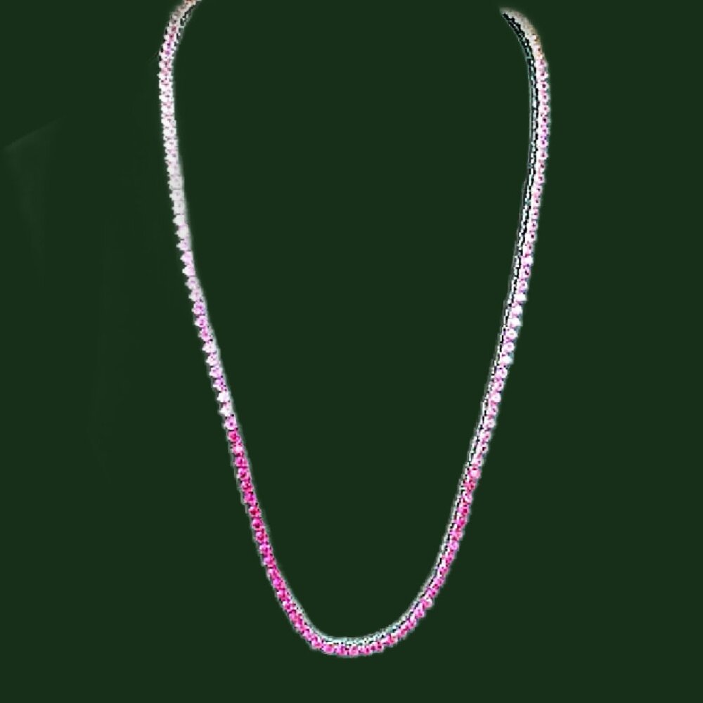 3mm Pink Simulated Sapphire Diamondette Ombré Tennis Necklace - Picture 7 of 10